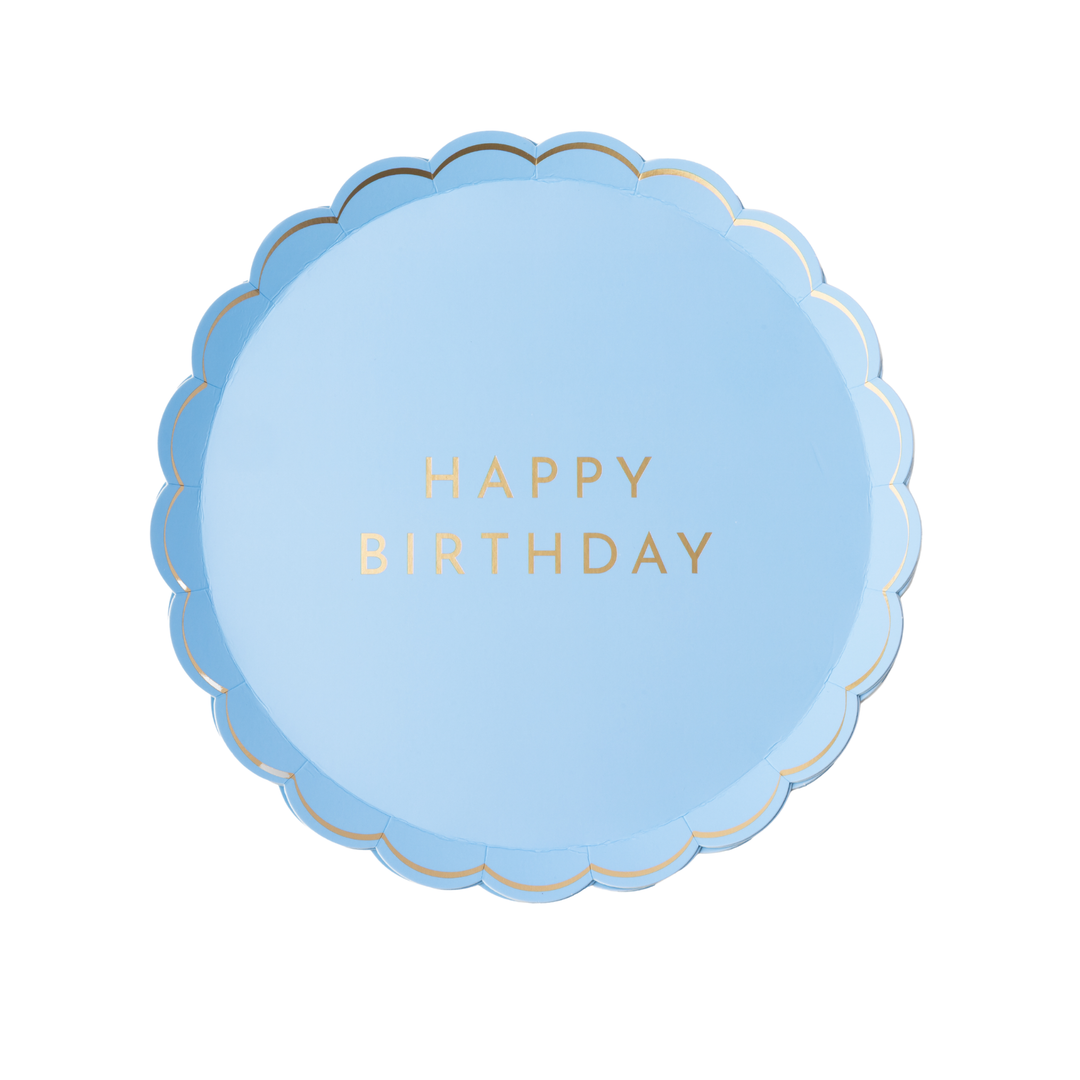 SKY BLUE SIGNATURE HAPPY BIRTHDAY SMALL PLATES Bonjour Fete Plates SKY BLUE SIGNATURE HAPPY BIRTHDAY SMALL PLATES Bonjour Fete - Party Supplies
