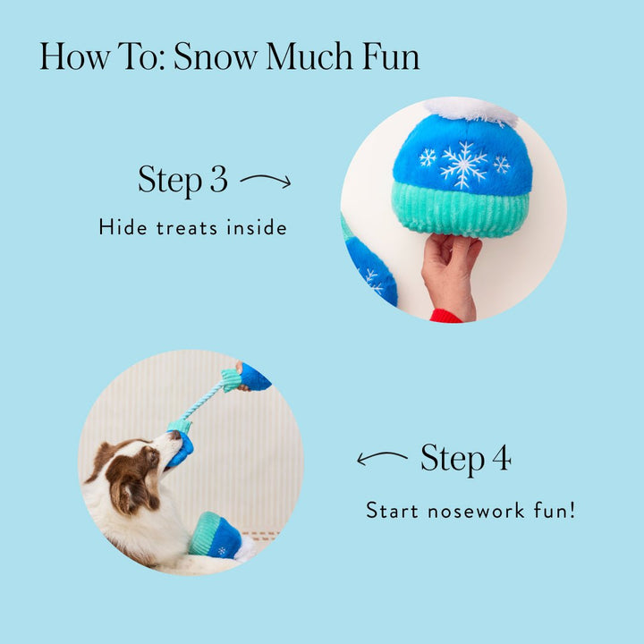How-to graphic: hide treats inside the hat, then start nose work