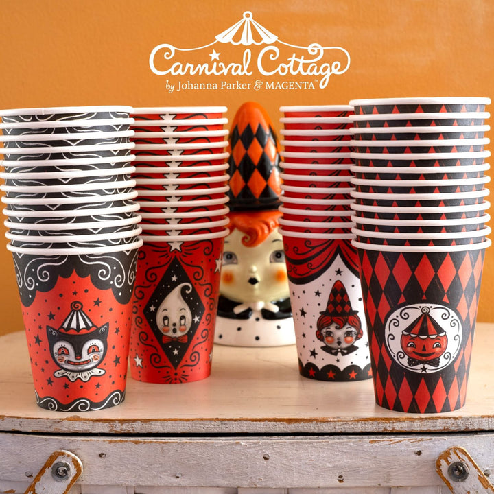 JOHANNA PARKER CARNIVAL COTTAGE PUMPKIN CUPS Magenta 0 Faire Bonjour Fete - Party Supplies Vintage Halloween