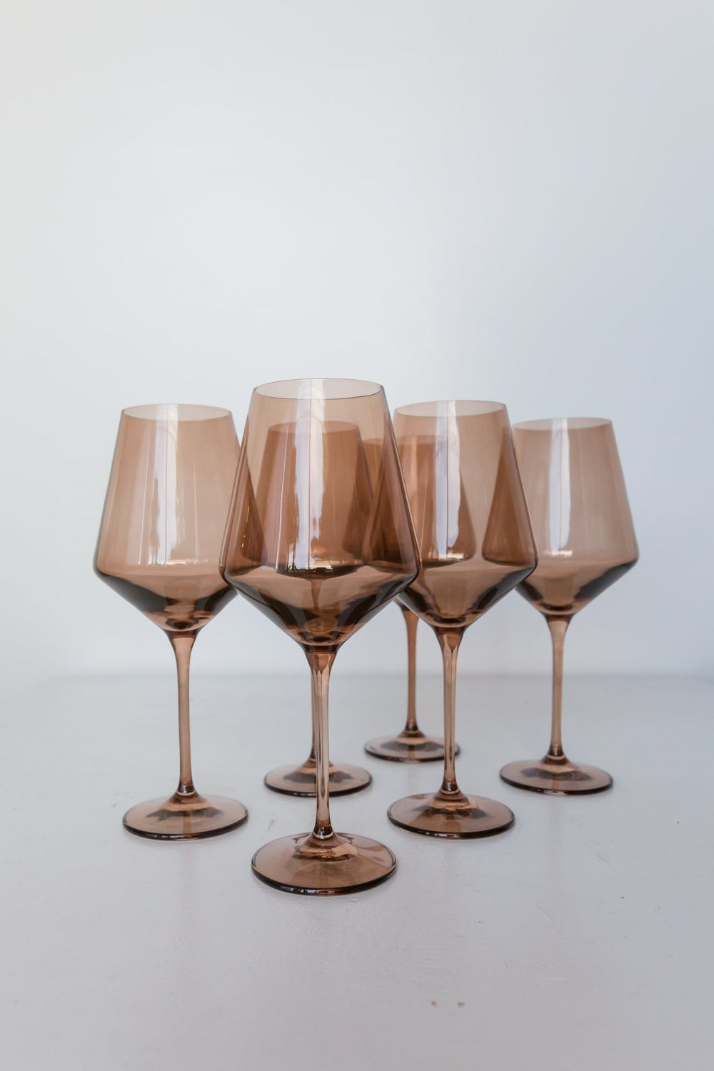 Set of six Estelle colored wine glasses in the Mocha Mousse, or Amber Smoke, colorway