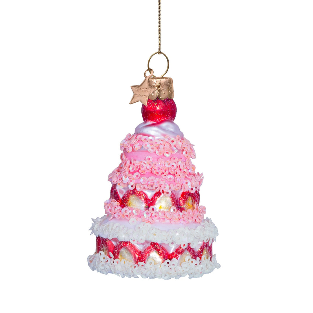 STRAWBERRY CAKE GLASS ORNAMENT Vondels Bonjour Fete - Party Supplies
