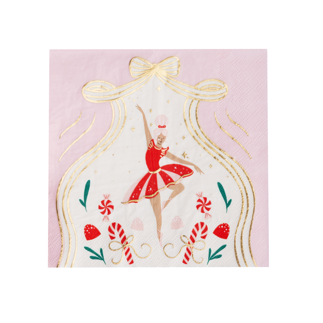 SUGARPLUM FAIRY LARGE NAPKINS Bonjour Fete Napkins SUGARPLUM FAIRY LARGE NAPKINS - Pink Ballerina Napkins - Nutcracker Collection Bonjour Fete - Party Supplies