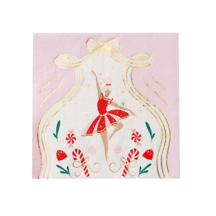 SUGARPLUM FAIRY LARGE NAPKINS Bonjour Fete Napkins SUGARPLUM FAIRY LARGE NAPKINS - Pink Ballerina Napkins - Nutcracker Collection Bonjour Fete - Party Supplies