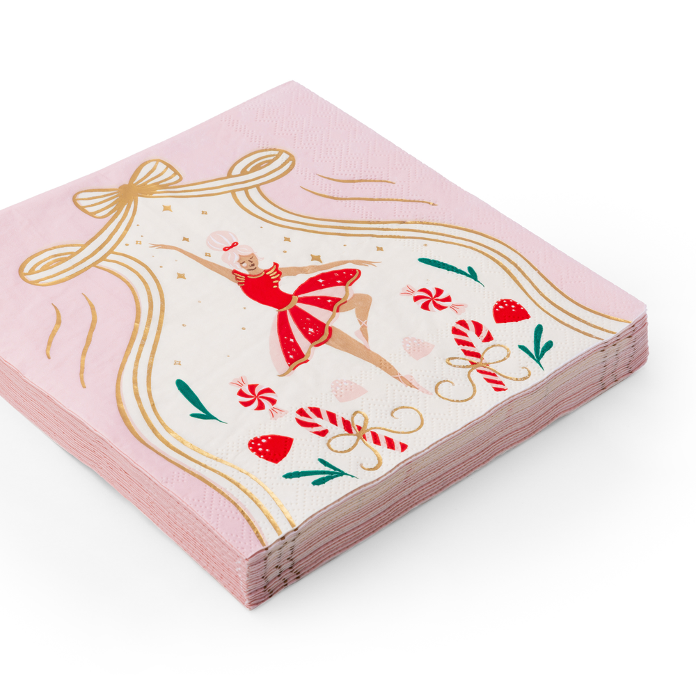 SUGARPLUM FAIRY LARGE NAPKINS Bonjour Fete Napkins SUGARPLUM FAIRY LARGE NAPKINS - Pink Ballerina Napkins - Nutcracker Collection Bonjour Fete - Party Supplies