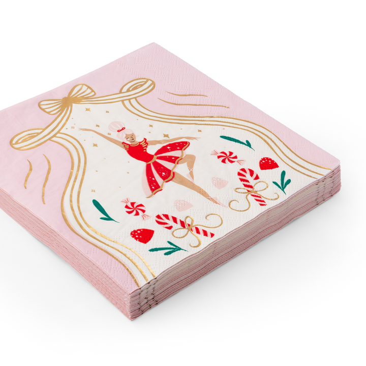 SUGARPLUM FAIRY LARGE NAPKINS Bonjour Fete Napkins SUGARPLUM FAIRY LARGE NAPKINS - Pink Ballerina Napkins - Nutcracker Collection Bonjour Fete - Party Supplies