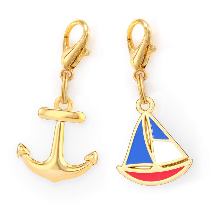 Anchor and sailboat dog collar charm set without rings