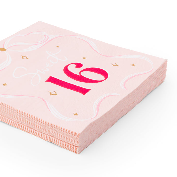 SWEET 16 BOW LARGE NAPKINS Bonjour Fete Napkins SWEET 16 BOW LARGE NAPKINS Bonjour Fete - Party Supplies