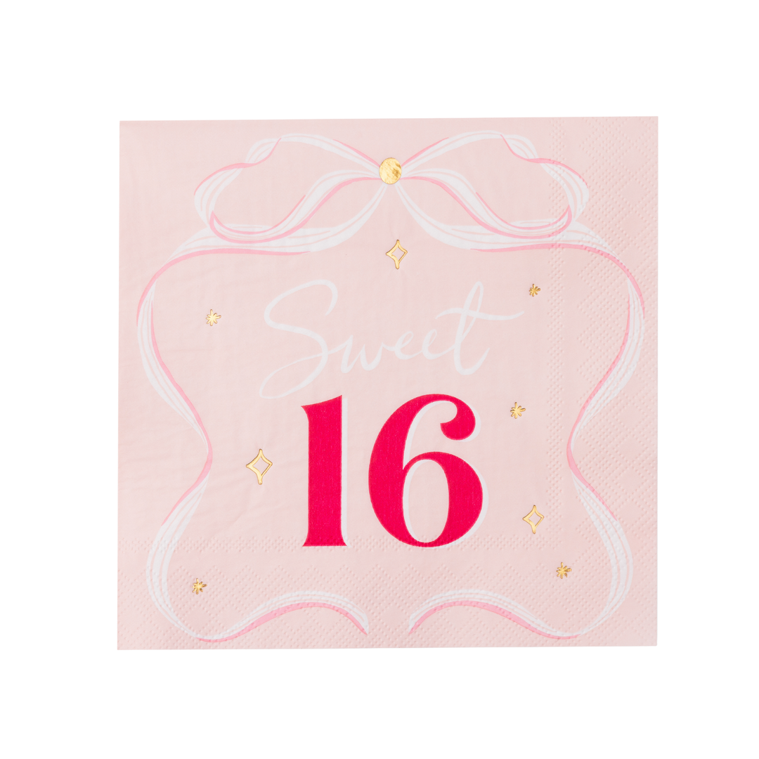SWEET 16 BOW LARGE NAPKINS Bonjour Fete Napkins SWEET 16 BOW LARGE NAPKINS Bonjour Fete - Party Supplies