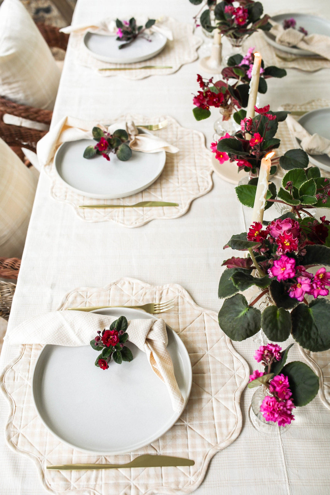 Marianne Plaid Cream Tablecloth