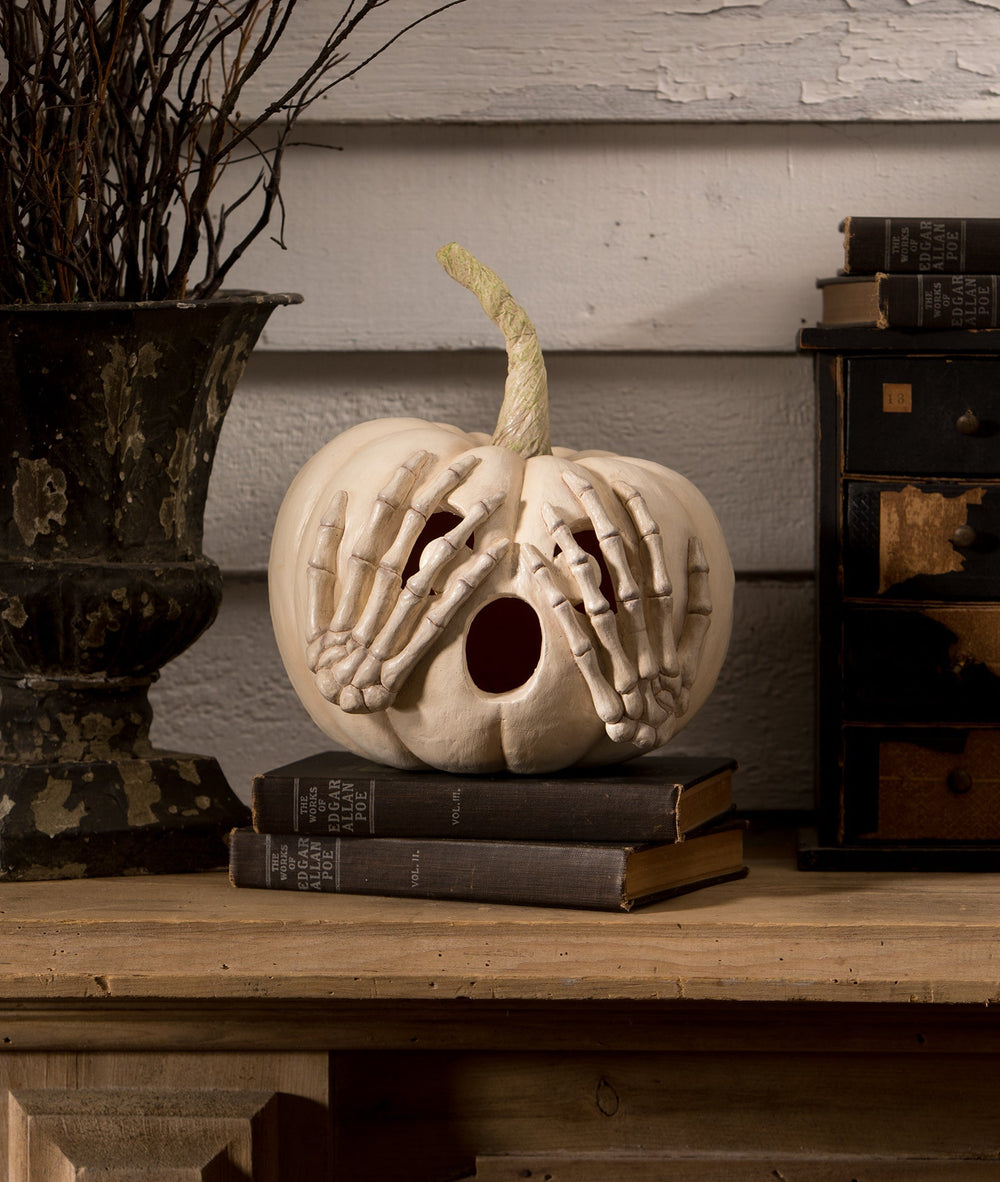 Peek-a-Boo Pumpkin White Bethany Lowe Designs, Inc. Peek-a-Boo Pumpkin White Bonjour Fete - Party Supplies