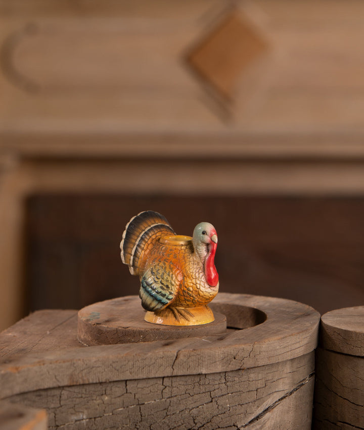 Vintage turkey candlestick, a Thanksgiving centerpiece accent