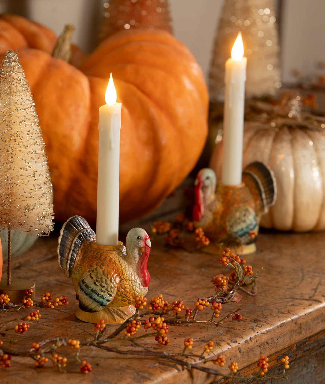 Turkey taper candle holder for a fall table