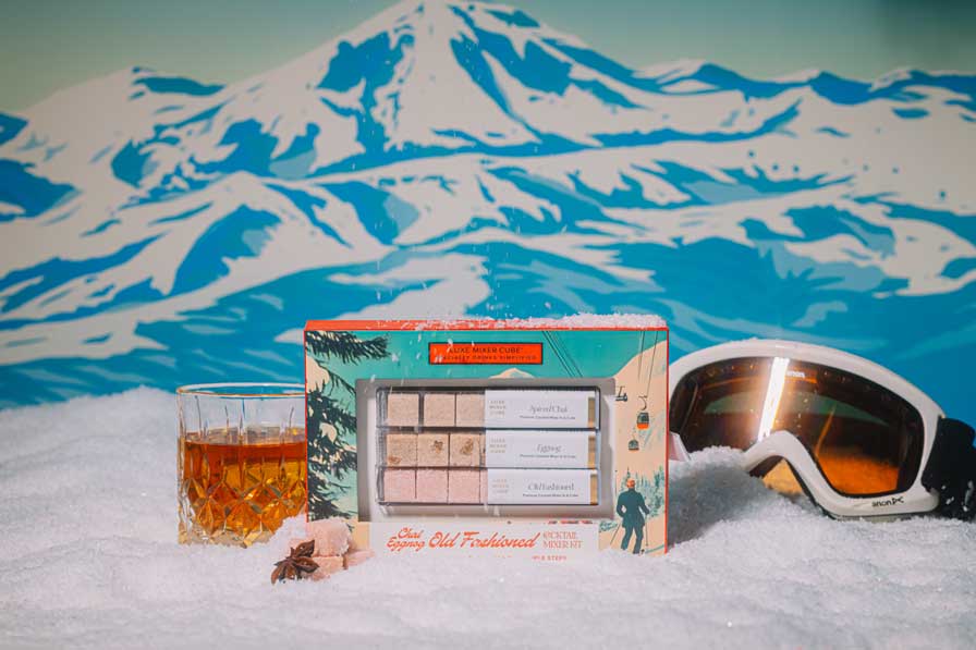 Old fashioned mixer cubes and bourbon for a festive cocktail