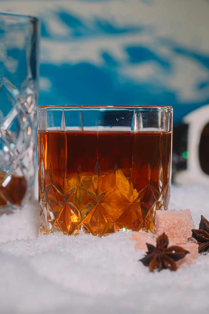 Chai eggnog old fashioned styled for a winter lodge night
