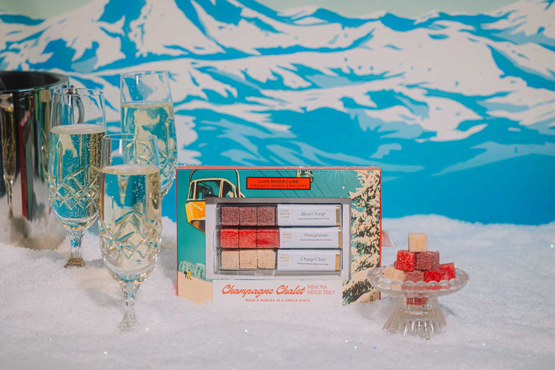 Apres-ski champagne toast styled with mixer cubes