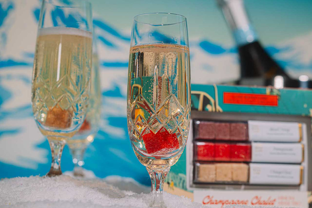 Blood orange champagne pour made from a mixer cube