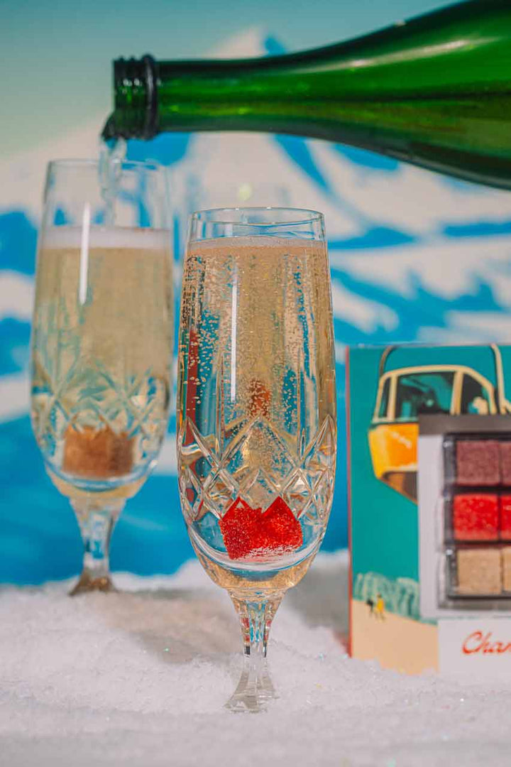 Champagne chalet mixer cubes styled for a ski lodge party