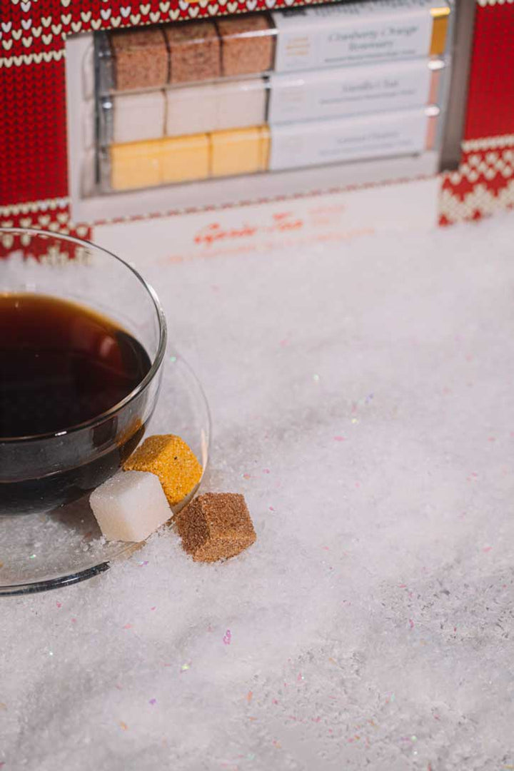 Steaming mug of spiced tea made from a tea mixer cube