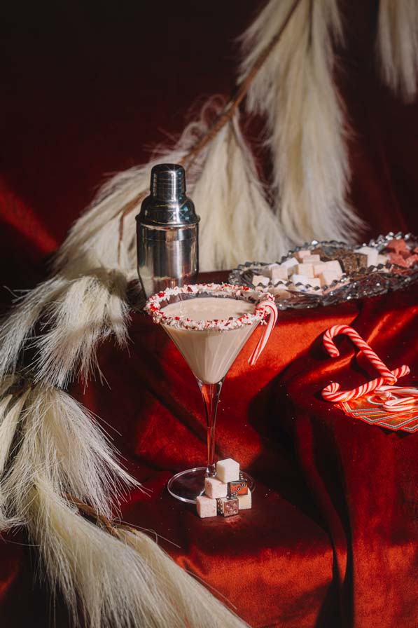 Candy cane martini styled for a holiday party