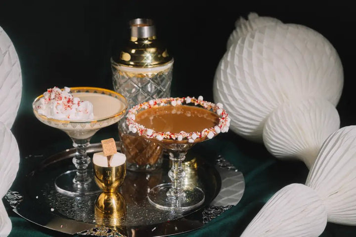 Cocoa martini mixer cubes and peppermint marshmallow rimmer for the holidays