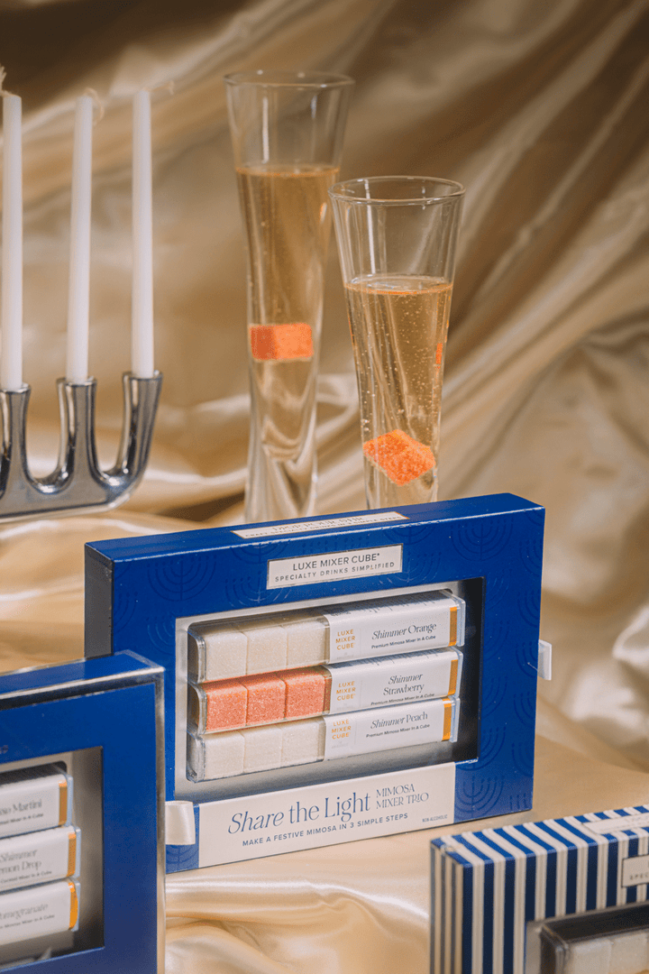 Share the Light mimosa mixer cubes styled as a holiday gift
