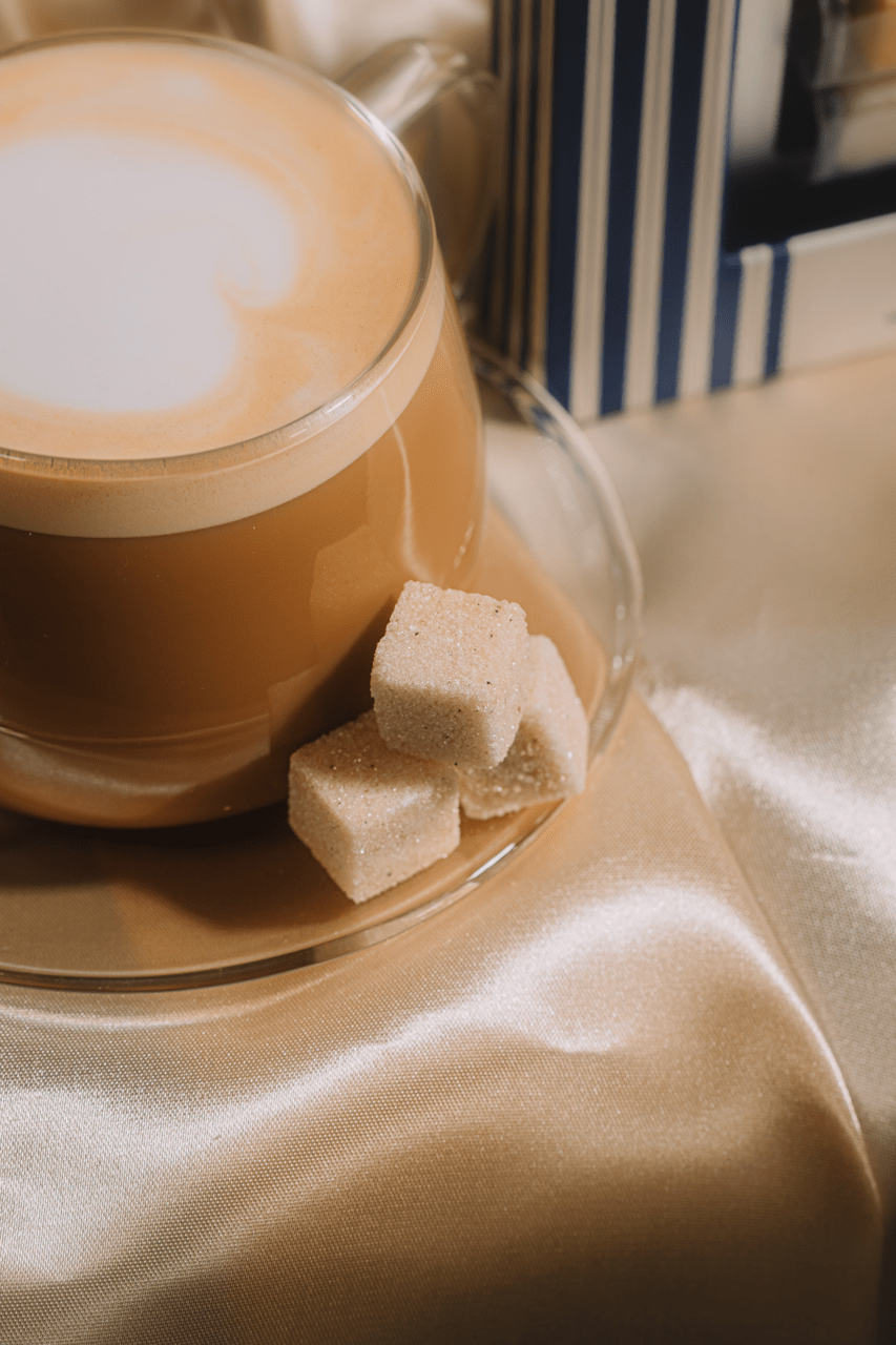 Cozy cafe latte made with a Sameach mixer cube