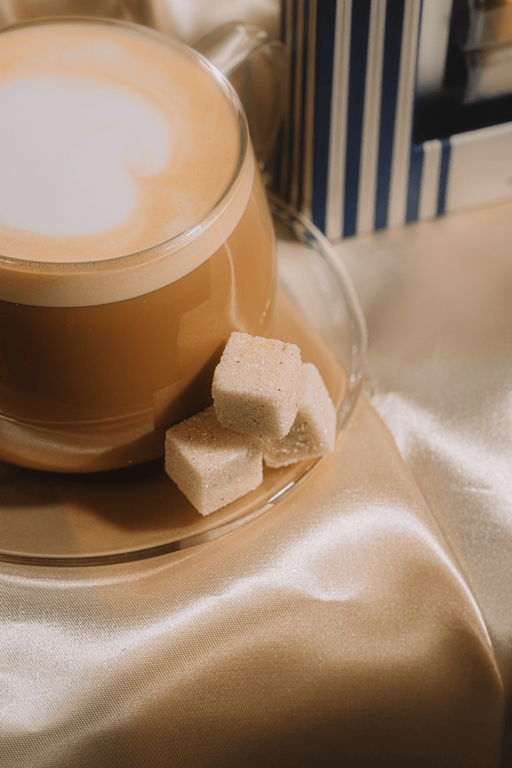Cozy cafe latte made with a Sameach mixer cube