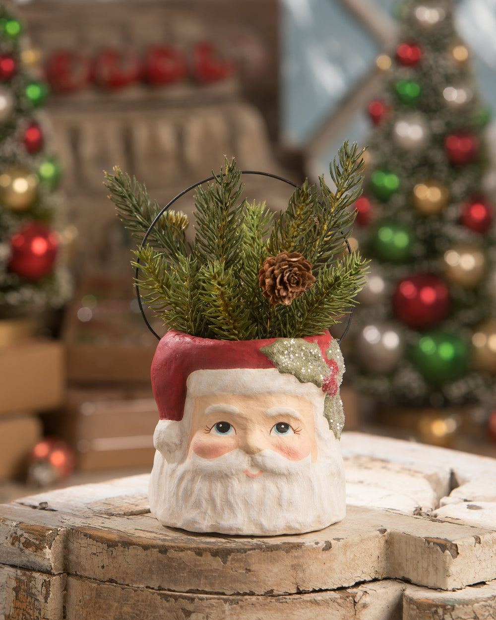 Holly Jolly Santa Bucket Small Bethany Lowe Designs, Inc. Holly Jolly Santa Bucket Small Bonjour Fete - Party Supplies