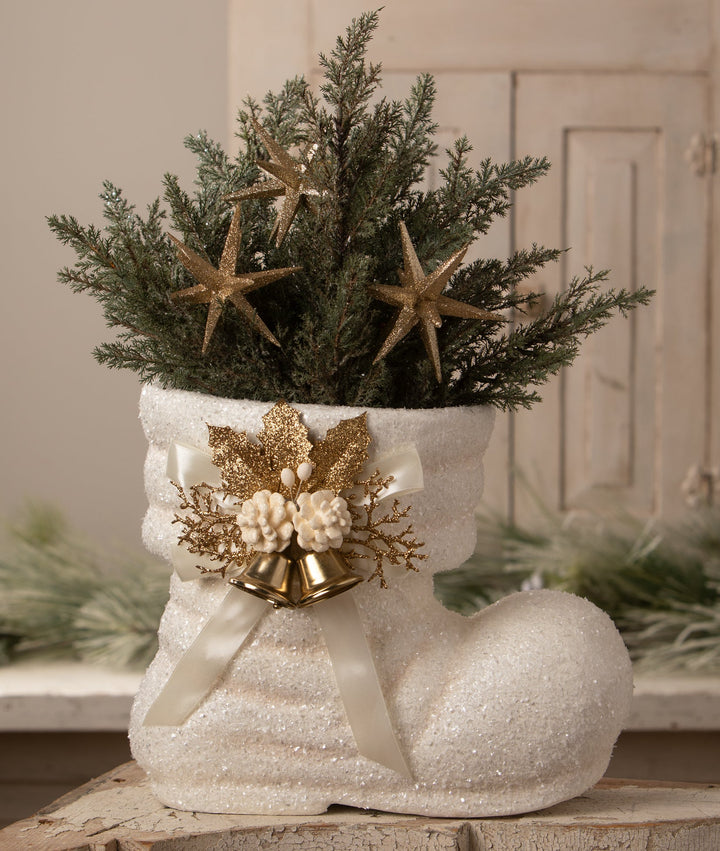 Off white Santa boot Christmas decoration by Bethany Lowe
