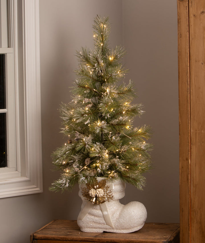 Bethany Lowe Winter White Santa boot for mantels and console tables