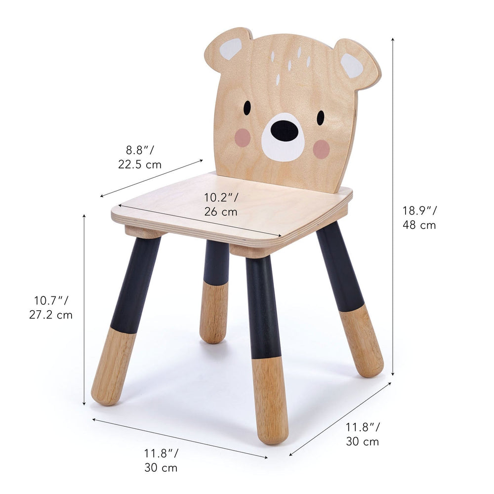 Dimension diagram of the bear kids chair showing overall height, seat height, and seat width