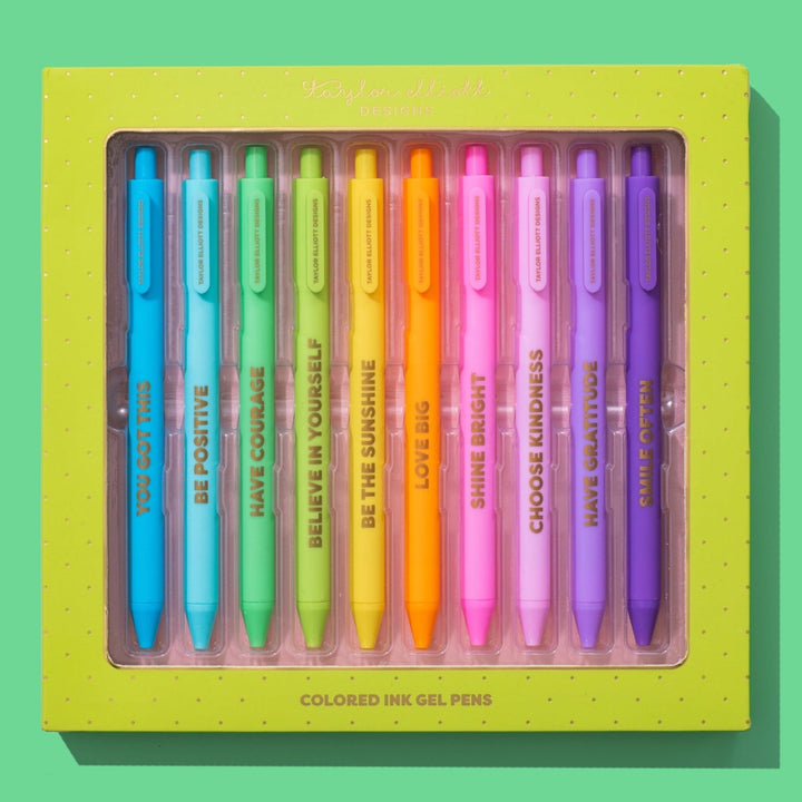 Set of 10 Colored Gel Pens Taylor Elliott Designs 05 - Writing Set of 10 Colored Gel Pens Bonjour Fete - Party Supplies