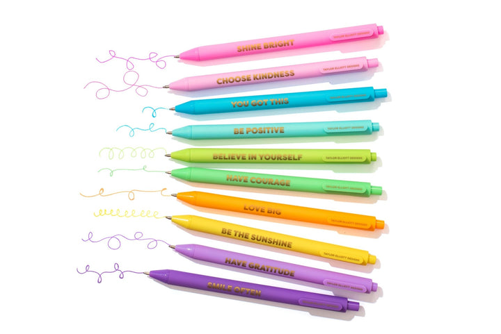 Set of 10 Colored Gel Pens Taylor Elliott Designs 05 - Writing Set of 10 Colored Gel Pens Bonjour Fete - Party Supplies