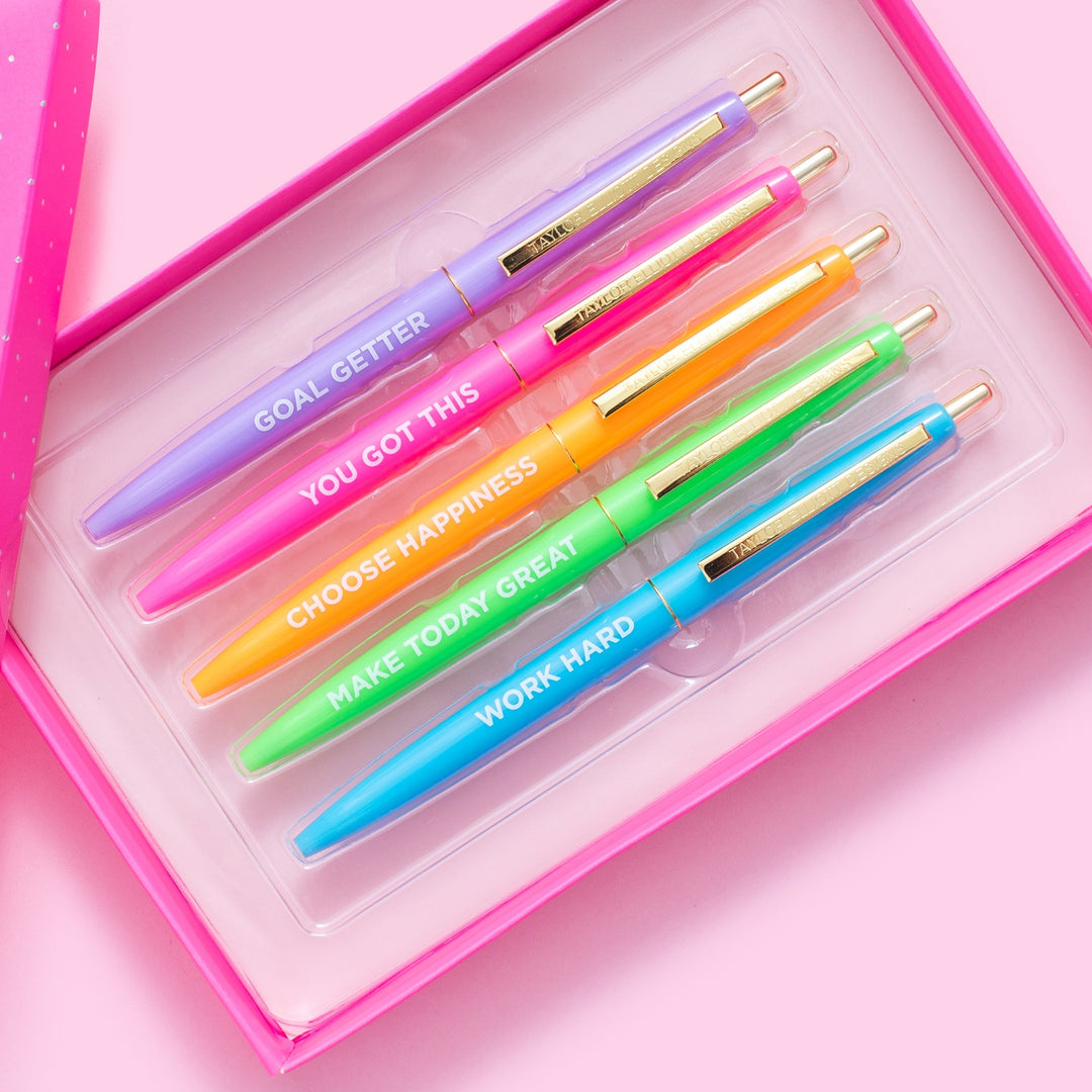 Motivational Pen Set Taylor Elliott Designs 05 - Writing Motivational Pen Set Bonjour Fete - Party Supplies