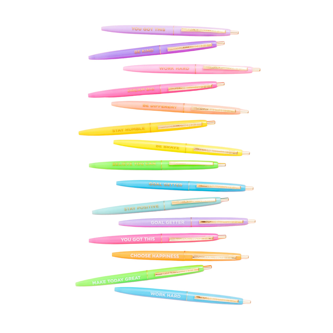 Set of 10 Motivational Pens Taylor Elliott Designs 05 - Writing Set of 10 Motivational Pens Bonjour Fete - Party Supplies