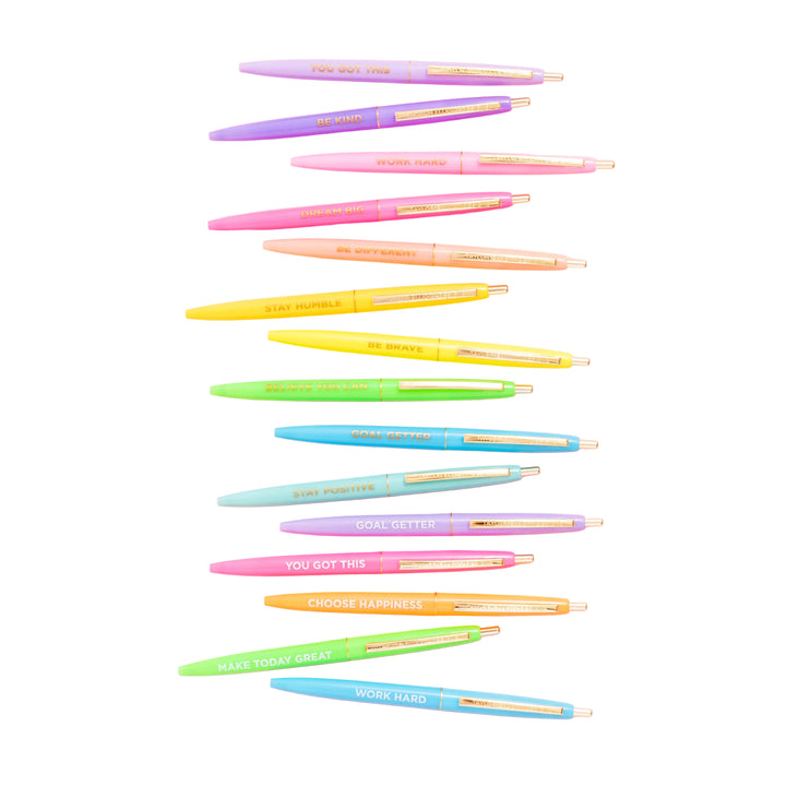 Set of 10 Motivational Pens Taylor Elliott Designs 05 - Writing Set of 10 Motivational Pens Bonjour Fete - Party Supplies