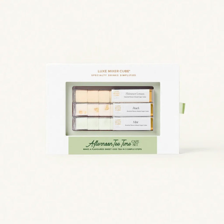 Iced tea mixer cubes gift box in lemon, peach, and mint flavors for tea mocktails
