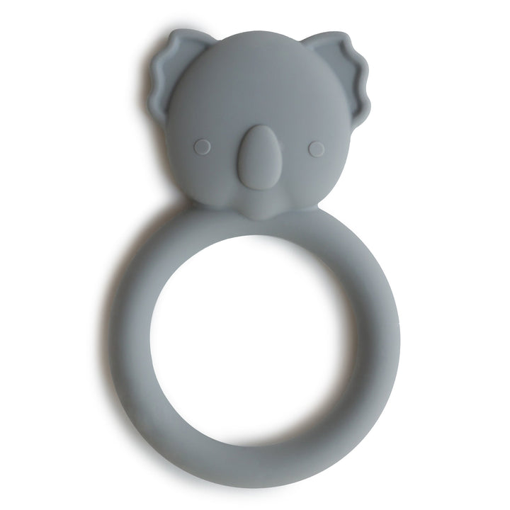 Mushie koala silicone ring teether in grey, front view