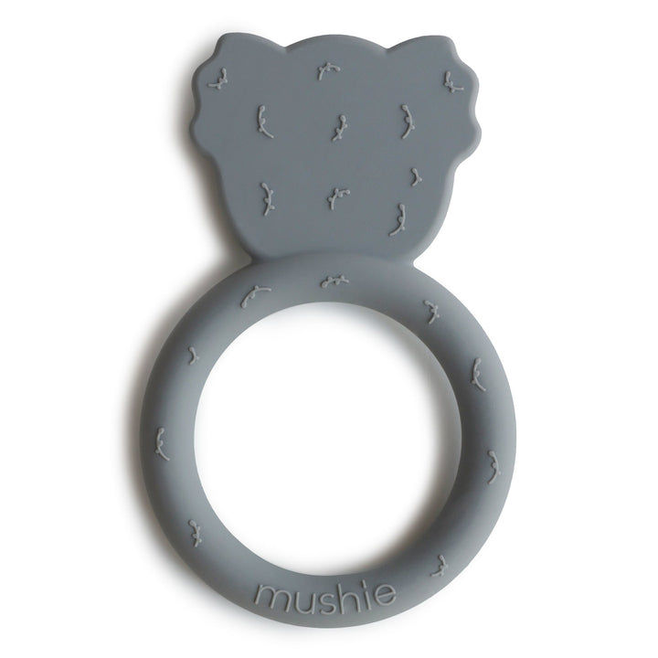 Back of the Mushie koala silicone ring teether in grey