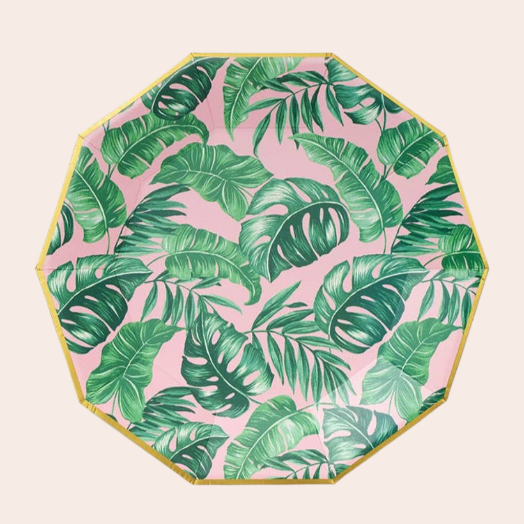 tropical party tropical theme party tropical bachelorette party palm leaves plate beverly hills hotel party