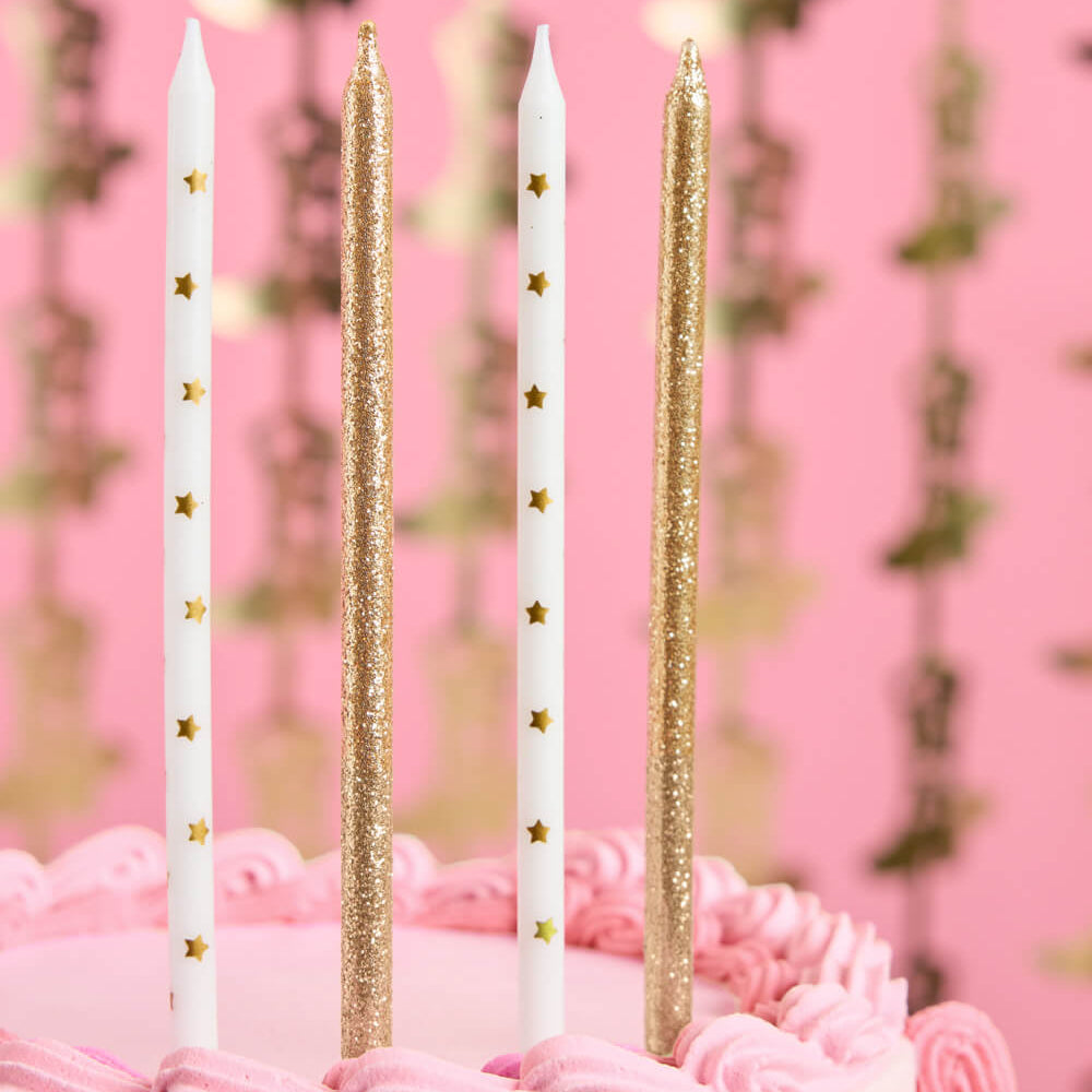 Wish Upon A Star Candles - 10 gold glitter candles xo, Fetti candles Wish Upon A Star Candles - 10 gold glitter candles Bonjour Fete - Party Supplies