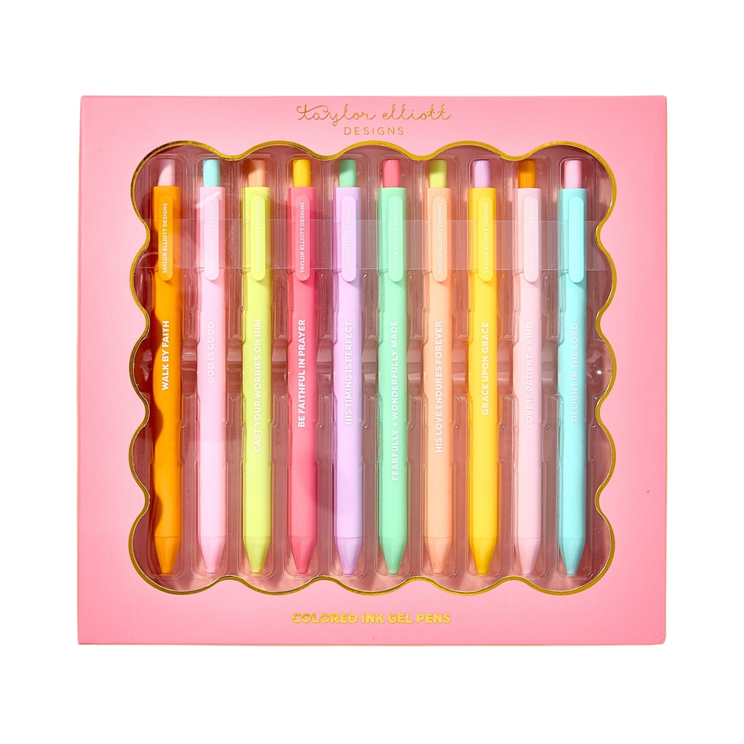 Faith Set of 10 Colored Gel Pens Taylor Elliott Designs Arts & Crafts Faith Set of 10 Colored Gel Pens Bonjour Fete - Party Supplies