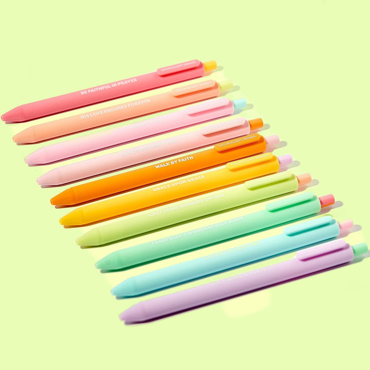 Faith Set of 10 Colored Gel Pens Taylor Elliott Designs 05 - Writing Faith Set of 10 Colored Gel Pens Bonjour Fete - Party Supplies