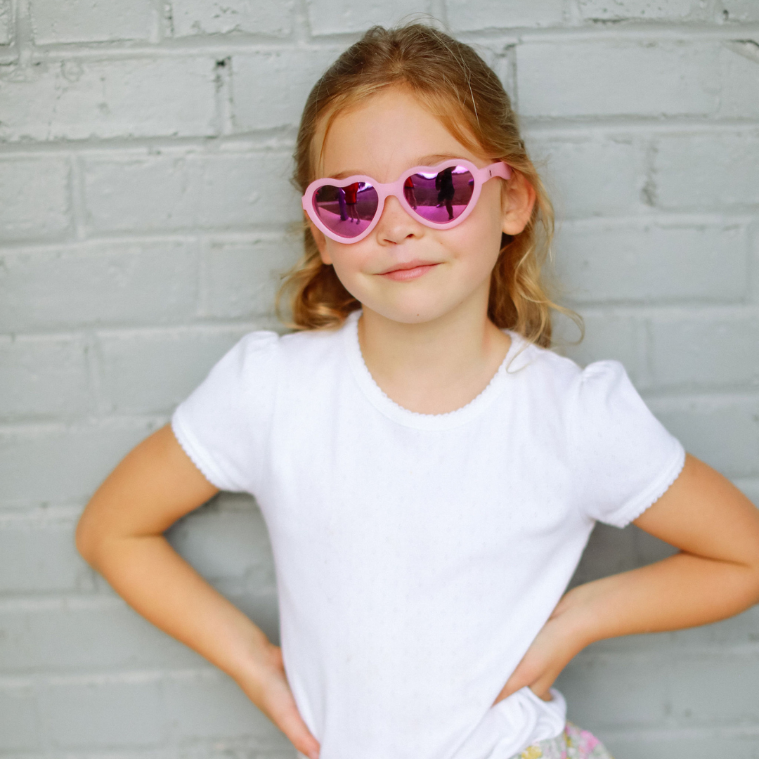 Frosted Pink Heart | Polarized Purple Mirrored Lenses Babiators Sunglasses Sunglasses Frosted Pink Heart | Polarized Purple Mirrored Lenses Bonjour Fete - Party Supplies