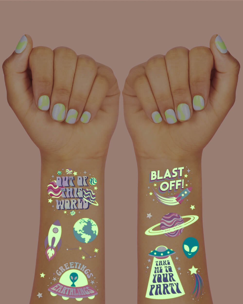 Space Girl Glow in the Dark Temporary Tattoos
