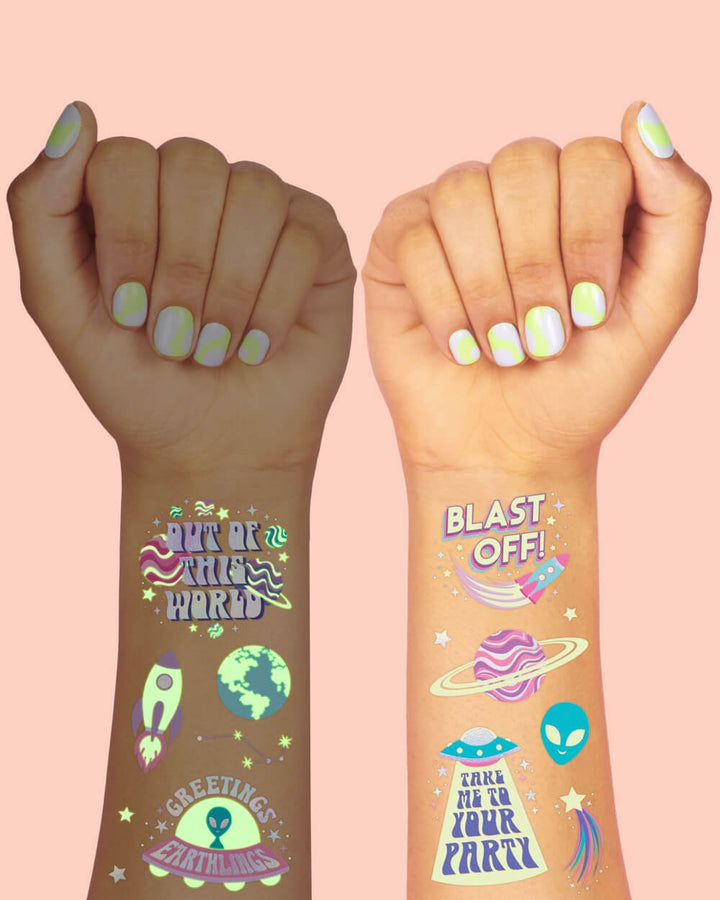 Space Girl Glow in the Dark Temporary Tattoos