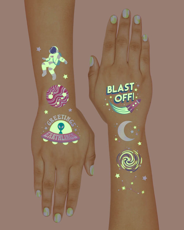 Space Girl Glow in the Dark Temporary Tattoos