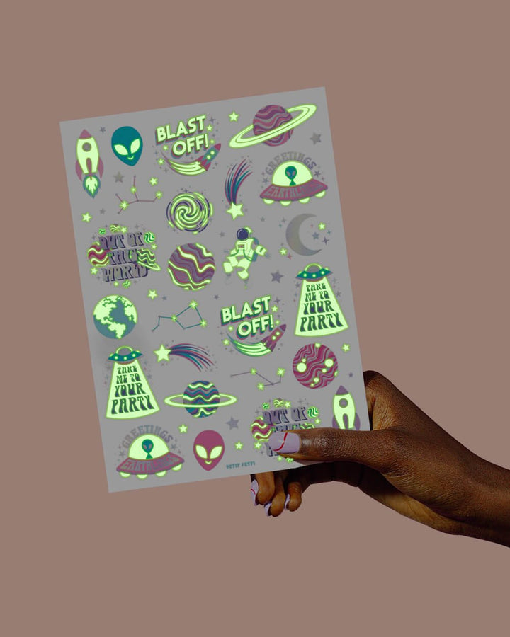 Space Girl Glow in the Dark Temporary Tattoos
