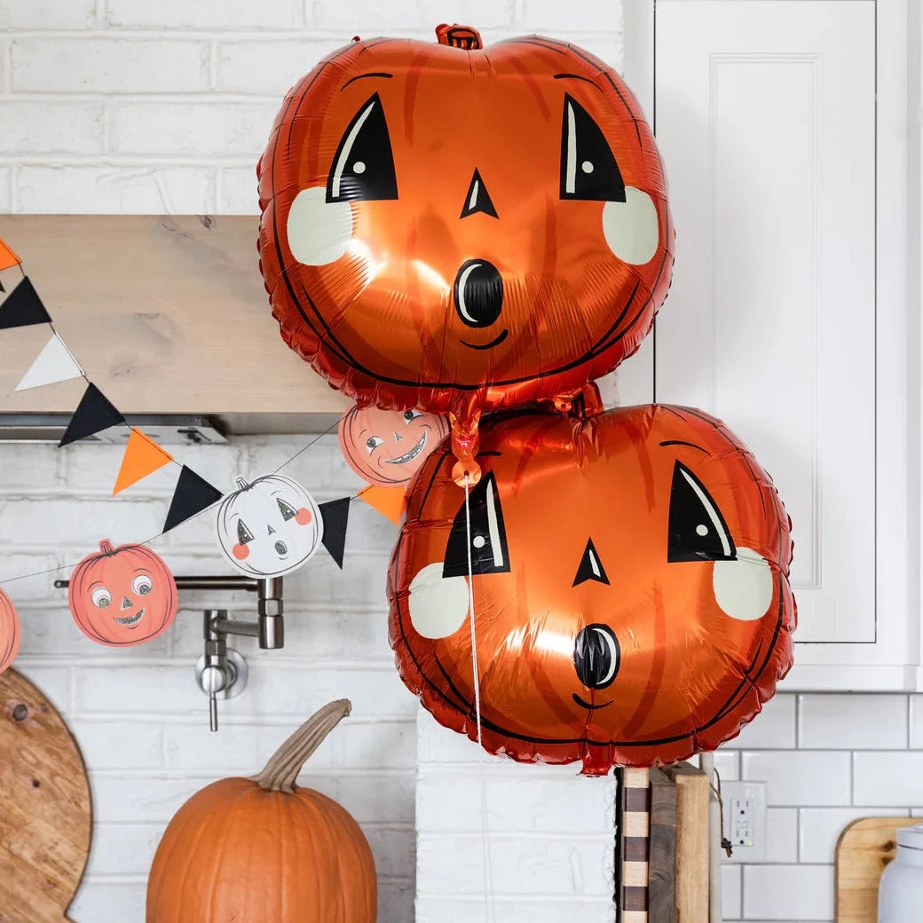VINTAGE HALLOWEEN PUMPKIN MYLAR BALLOON My Mind’s Eye 0 Faire Bonjour Fete - Party Supplies