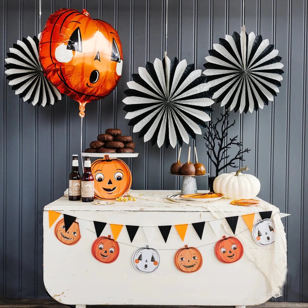 VINTAGE HALLOWEEN PUMPKIN MYLAR BALLOON My Mind’s Eye 0 Faire Bonjour Fete - Party Supplies